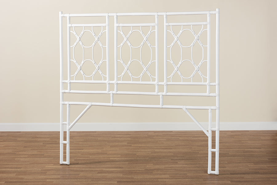 bali & pari Sampson Bohemian White Rattan Queen Size Standalone Headboard FredCo