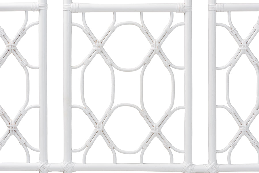 bali & pari Sampson Bohemian White Rattan Queen Size Standalone Headboard FredCo