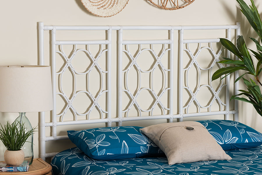 bali & pari Sampson Bohemian White Rattan Queen Size Standalone Headboard FredCo