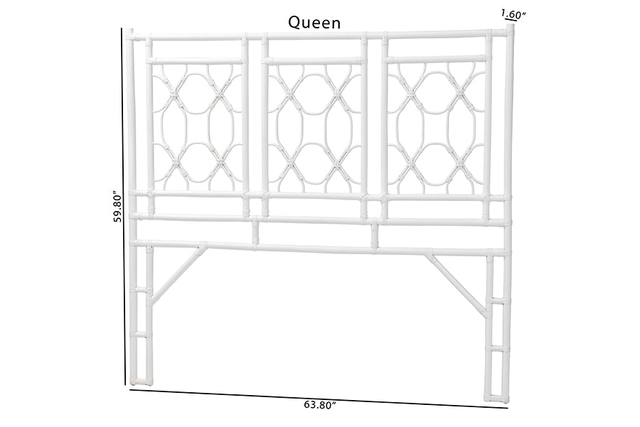 bali & pari Sampson Bohemian White Rattan Queen Size Standalone Headboard FredCo
