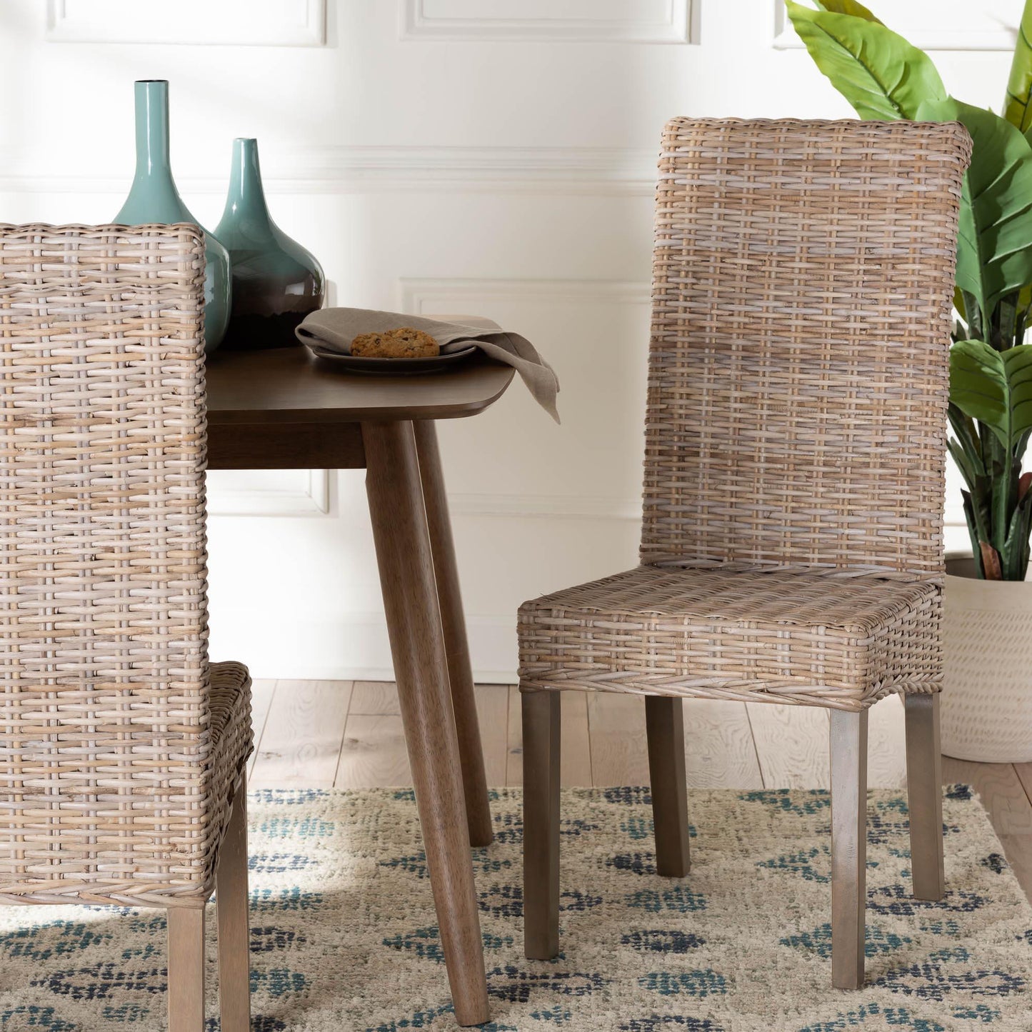 bali & pari Santiago Bohemian Grey Natural Kubu Rattan and Mango Wood Dining Chair FredCo