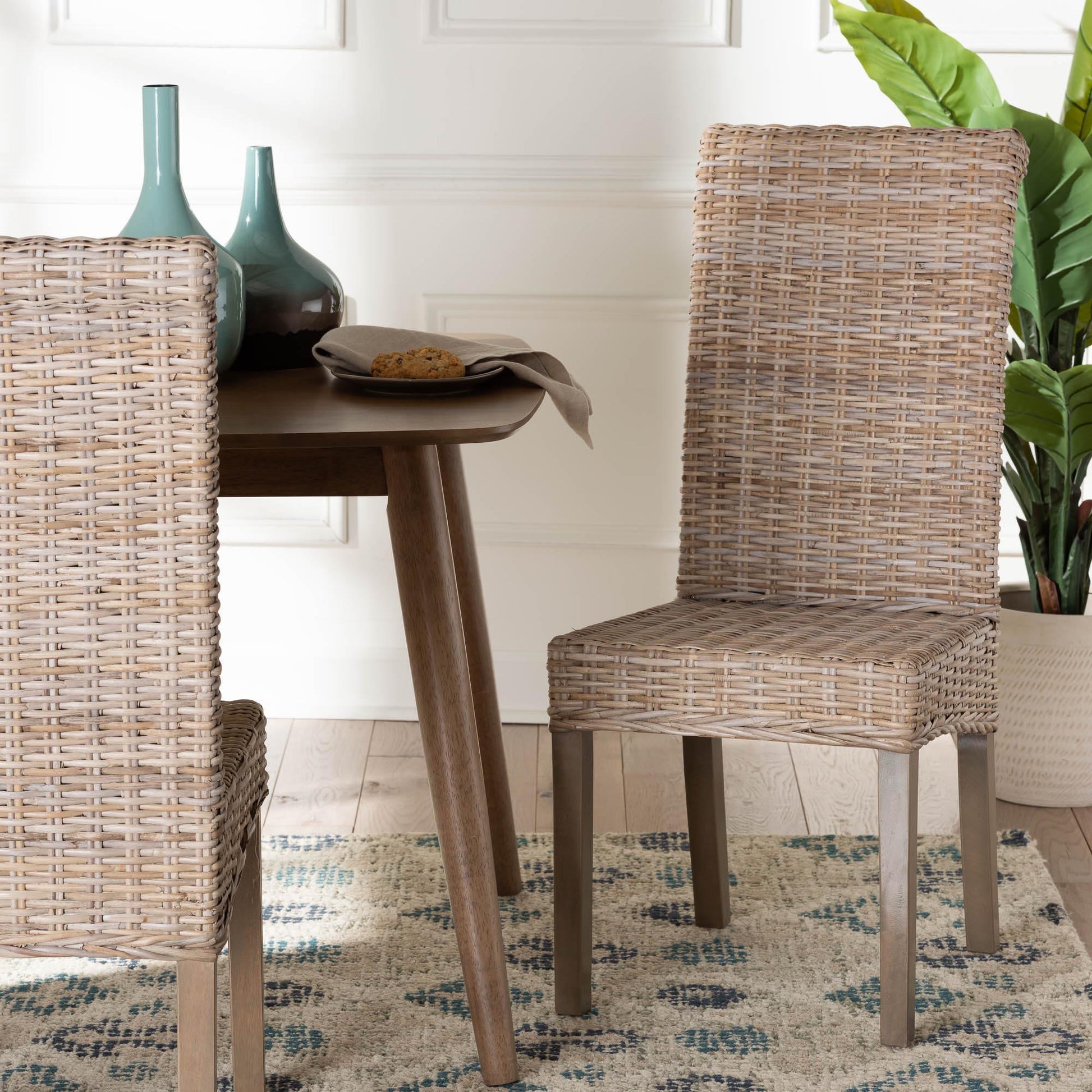 bali & pari Santiago Bohemian Grey Natural Kubu Rattan and Mango Wood Dining Chair FredCo