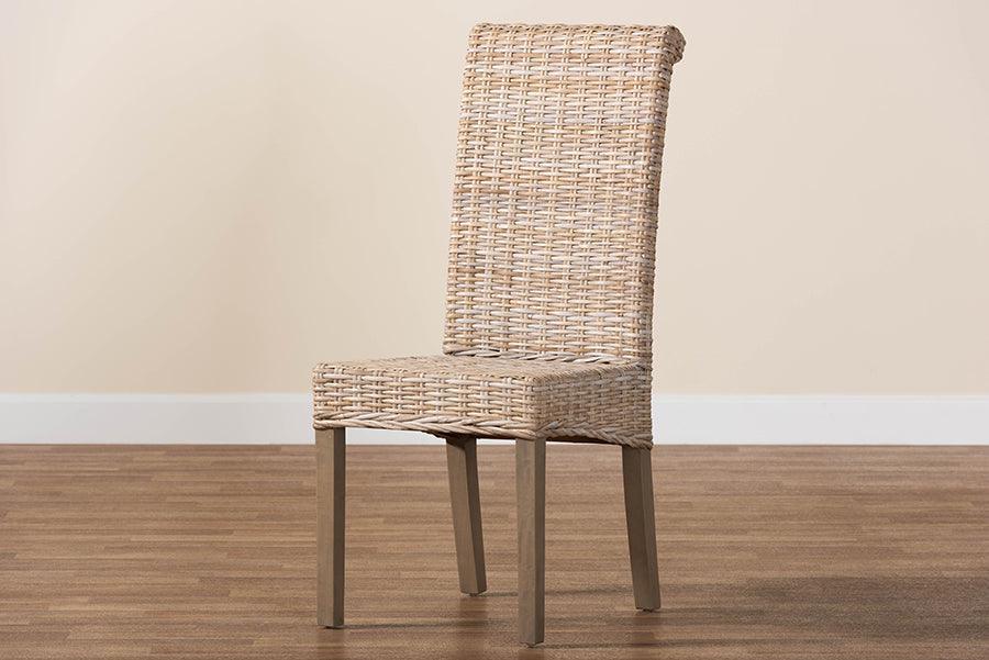 bali & pari Santiago Bohemian Grey Natural Kubu Rattan and Mango Wood Dining Chair FredCo