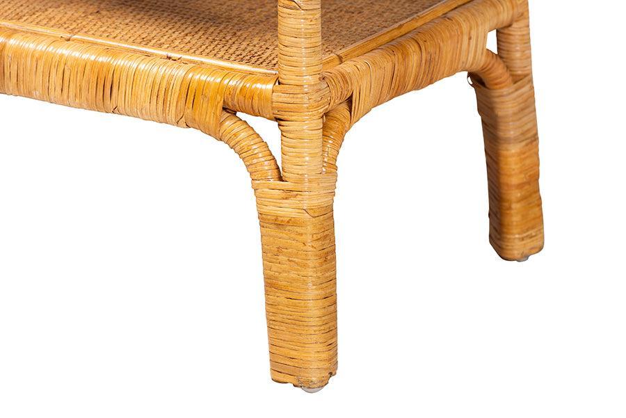 bali & pari Savitri Modern Bohemian Natural Rattan 2-Tier Console Table FredCo