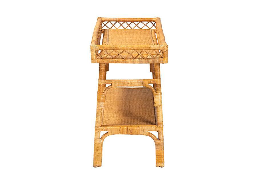 bali & pari Savitri Modern Bohemian Natural Rattan 2-Tier Console Table FredCo