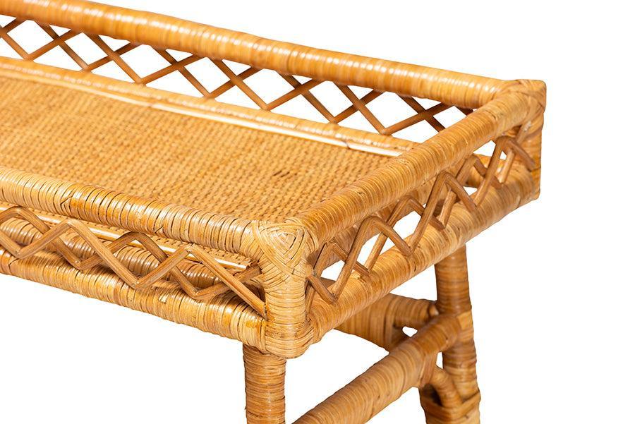bali & pari Savitri Modern Bohemian Natural Rattan 2-Tier Console Table FredCo