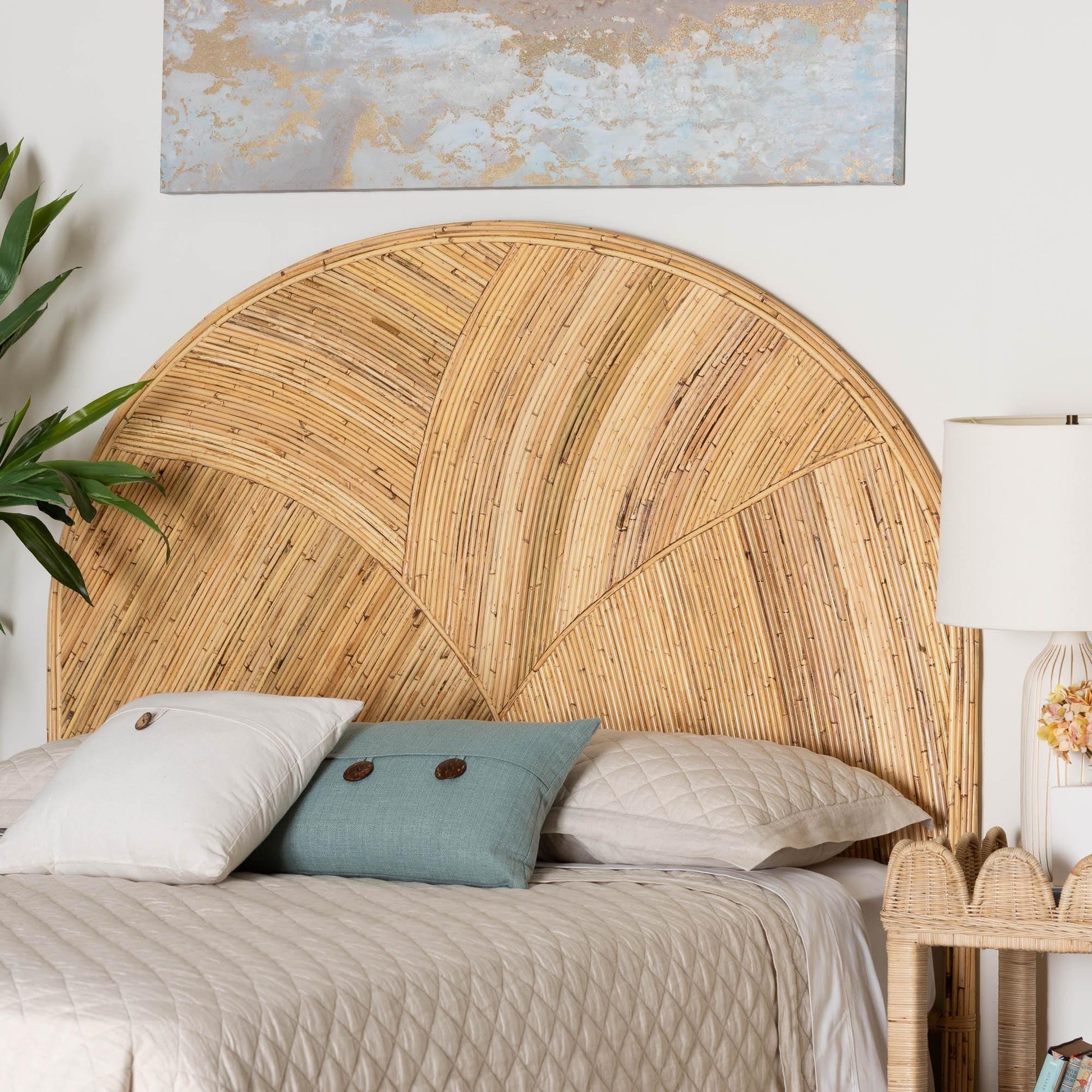 bali & pari Seana Bohemian Honey Rattan Queen Size Standalone Headboard FredCo
