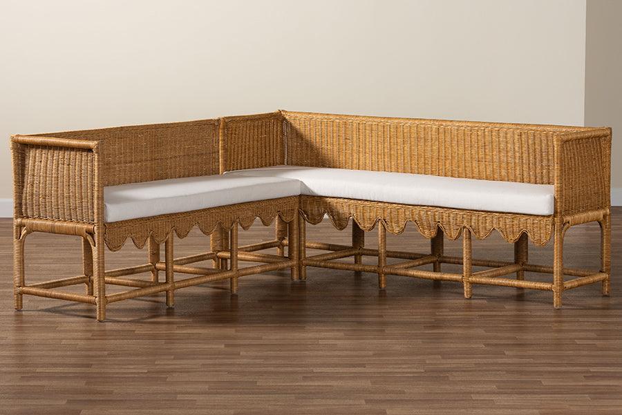 bali & pari Seranay Bohemian Scallop Light Honey Rattan 2-Piece Dining Nook Set FredCo