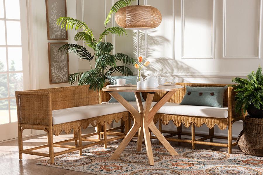 bali & pari Seranay Bohemian Scallop Light Honey Rattan 2-Piece Dining Nook Set FredCo