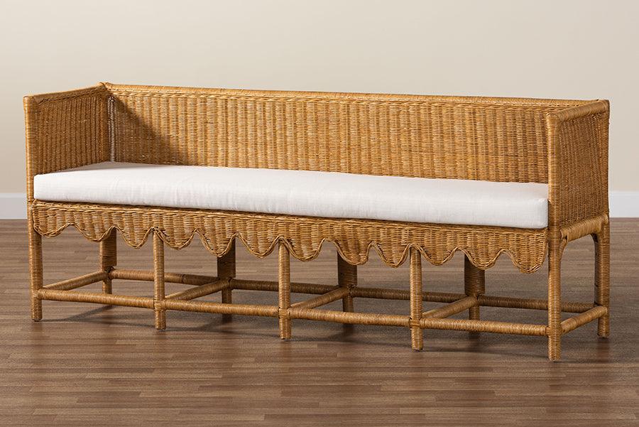 bali & pari Seranay Bohemian Scallop Light Honey Rattan Long Dining Bench FredCo
