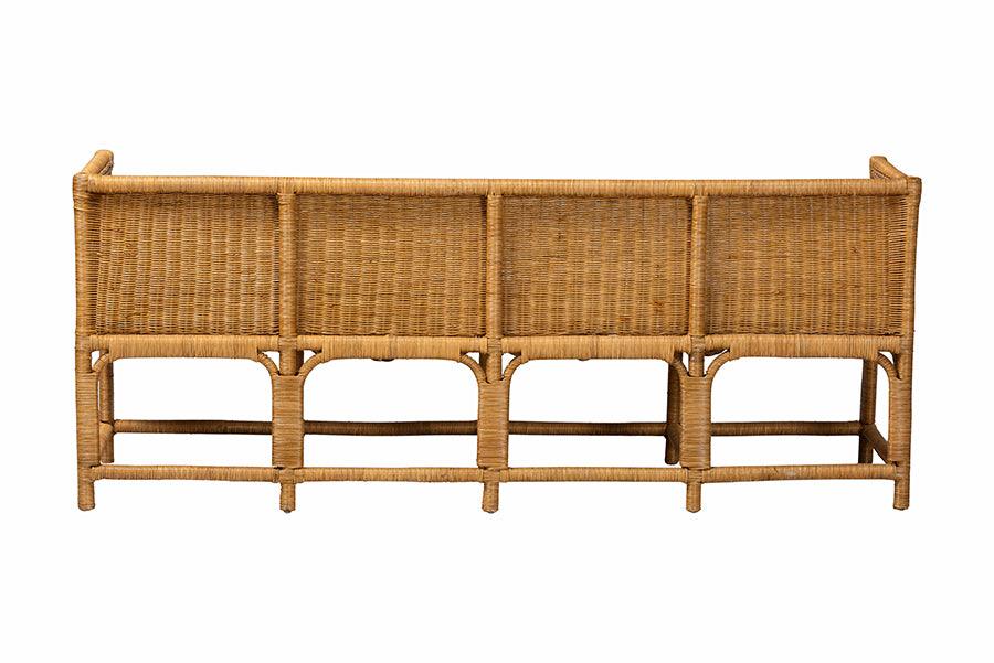 bali & pari Seranay Bohemian Scallop Light Honey Rattan Long Dining Bench FredCo