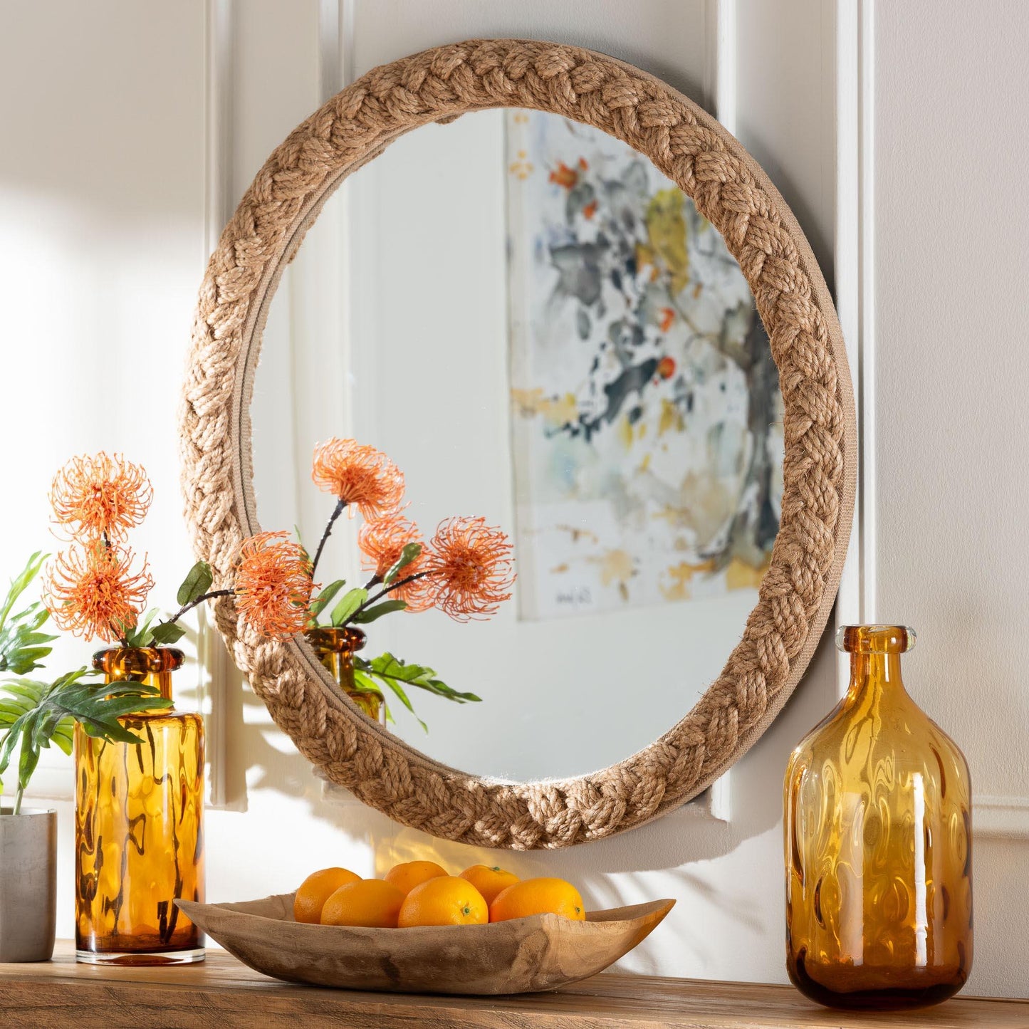 bali & pari Shara Coastal Braided Rope Accent Mirror FredCo