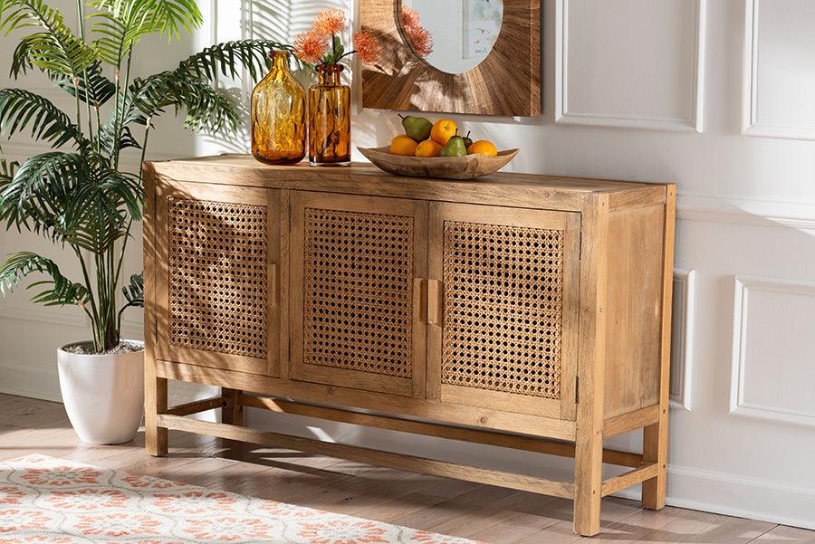 bali & pari Sibu Bohemian Natural Rattan and Reclaimed Wood Cabinet FredCo