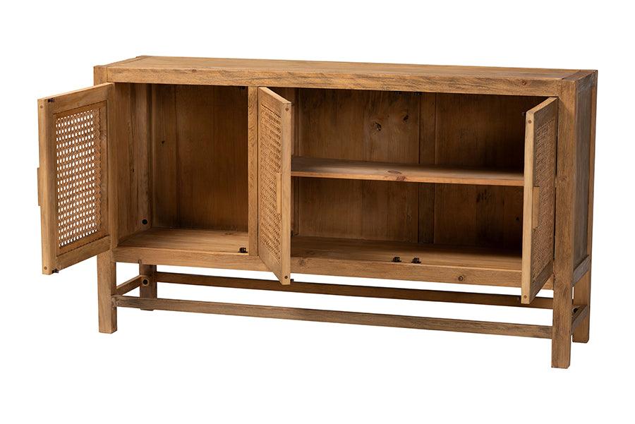 bali & pari Sibu Bohemian Natural Rattan and Reclaimed Wood Cabinet FredCo