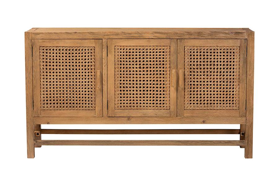 bali & pari Sibu Bohemian Natural Rattan and Reclaimed Wood Cabinet FredCo