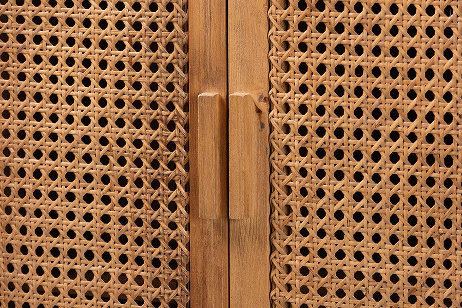 bali & pari Sibu Bohemian Natural Rattan and Teak Wood Tall Cabinet FredCo