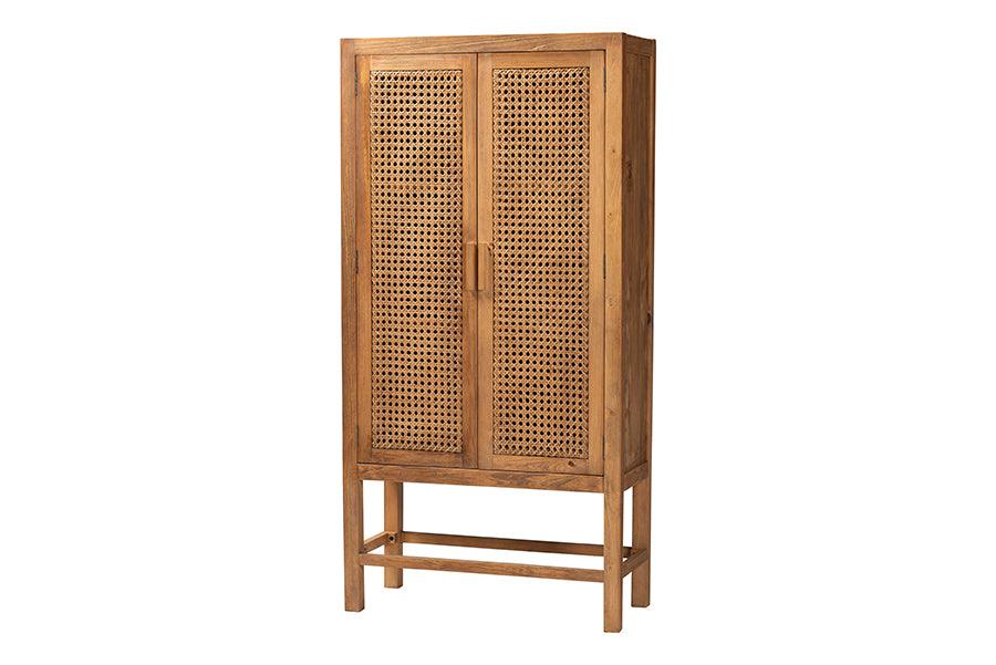 bali & pari Sibu Bohemian Natural Rattan and Teak Wood Tall Cabinet FredCo