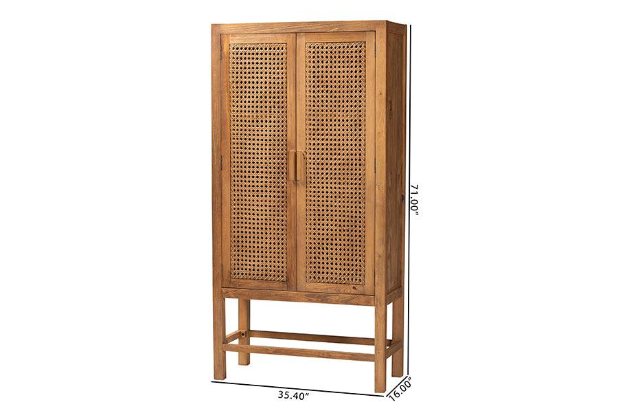 bali & pari Sibu Bohemian Natural Rattan and Teak Wood Tall Cabinet FredCo