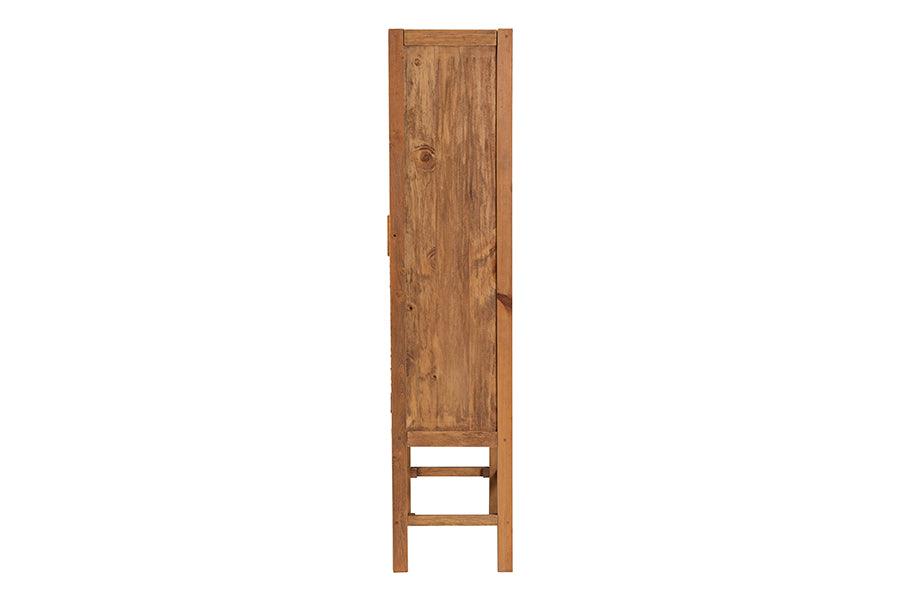 bali & pari Sibu Bohemian Natural Rattan and Teak Wood Tall Cabinet FredCo