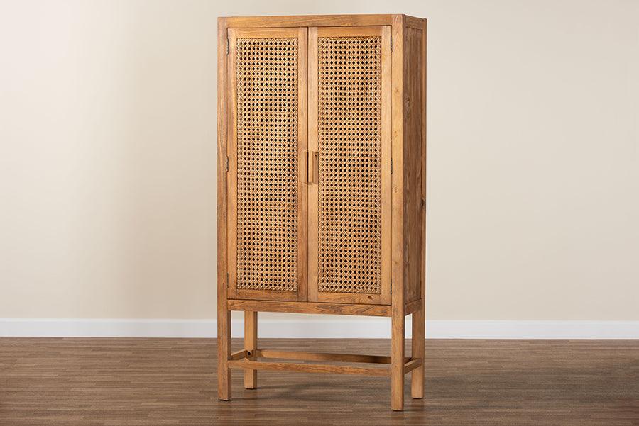 bali & pari Sibu Bohemian Natural Rattan and Teak Wood Tall Cabinet FredCo