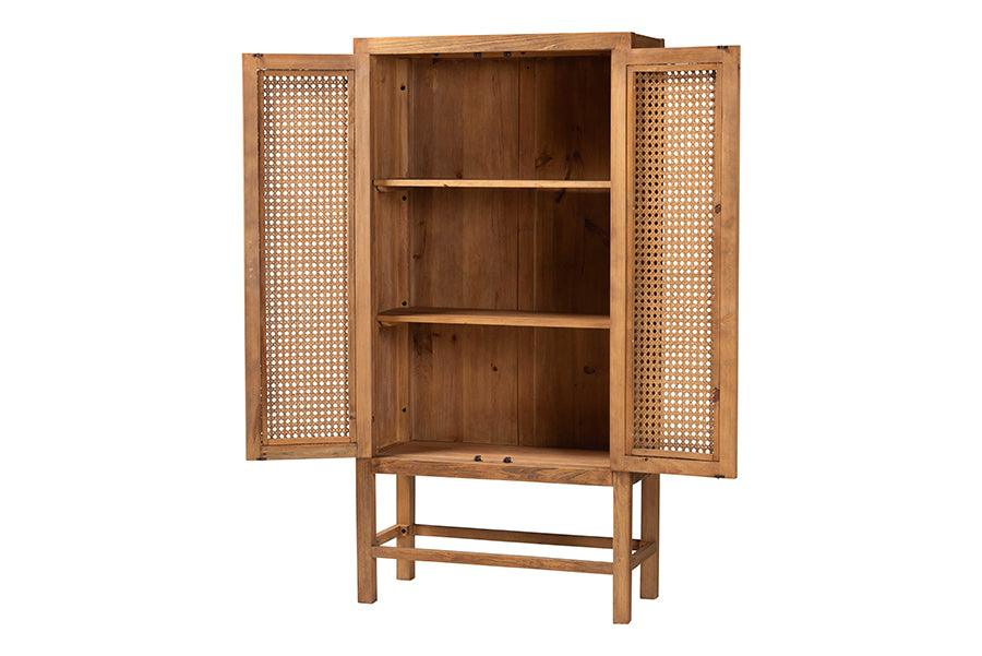 bali & pari Sibu Bohemian Natural Rattan and Teak Wood Tall Cabinet FredCo