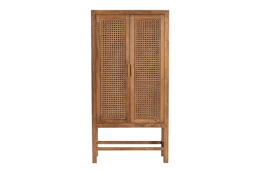 bali & pari Sibu Bohemian Natural Rattan and Teak Wood Tall Cabinet FredCo