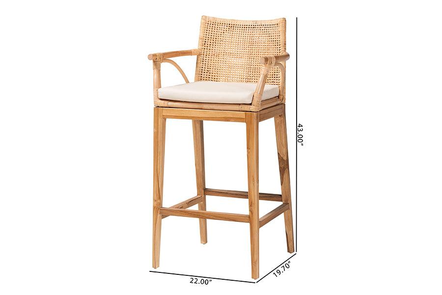 bali & pari Storsel Bohemian Natural Rattan and Teak Wood Bar Stool FredCo