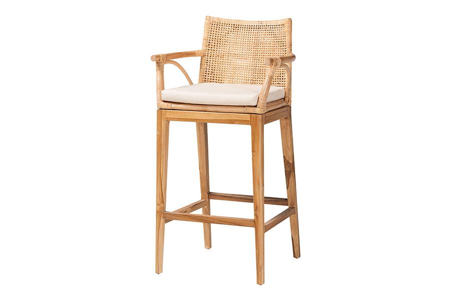 bali & pari Storsel Bohemian Natural Rattan and Teak Wood Bar Stool FredCo