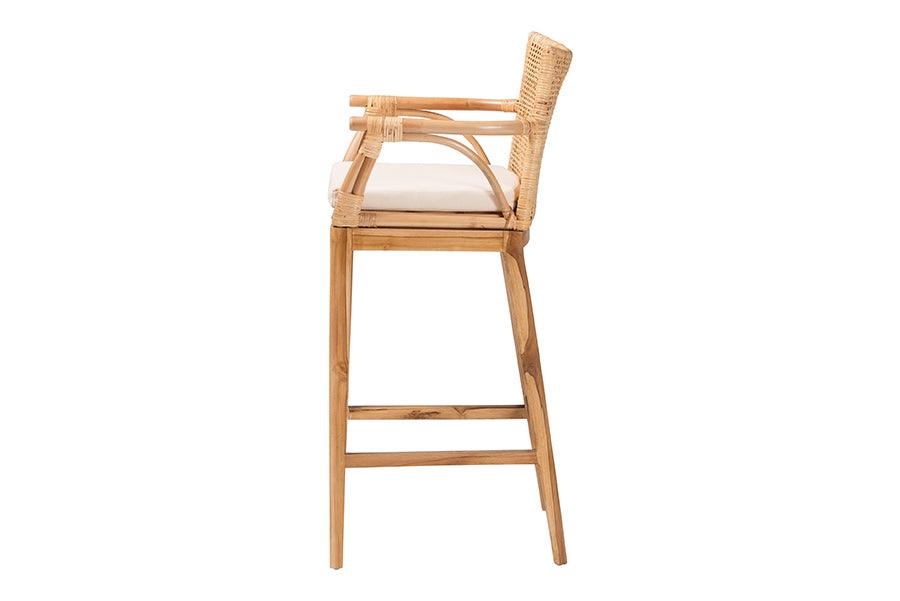 bali & pari Storsel Bohemian Natural Rattan and Teak Wood Bar Stool FredCo