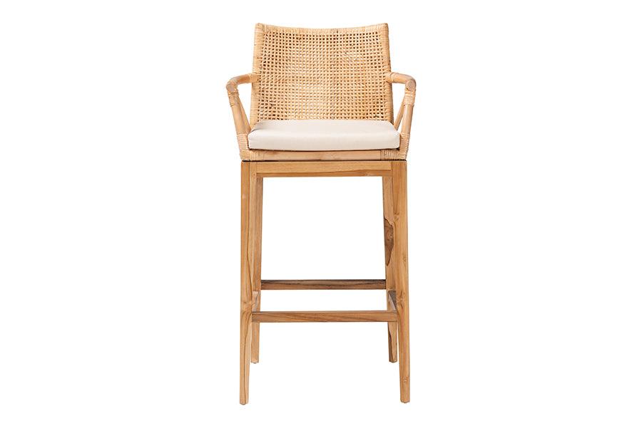 bali & pari Storsel Bohemian Natural Rattan and Teak Wood Bar Stool FredCo