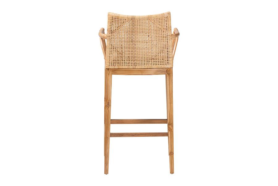 bali & pari Storsel Bohemian Natural Rattan and Teak Wood Bar Stool FredCo