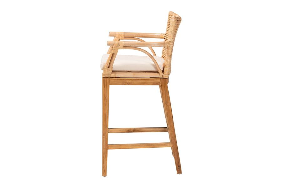 bali & pari Storsel Bohemian Natural Rattan and Teak Wood Counter Stool FredCo