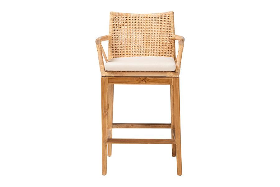 bali & pari Storsel Bohemian Natural Rattan and Teak Wood Counter Stool FredCo