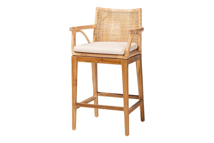 bali & pari Storsel Bohemian Natural Rattan and Teak Wood Counter Stool FredCo