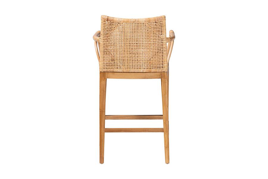 bali & pari Storsel Bohemian Natural Rattan and Teak Wood Counter Stool FredCo