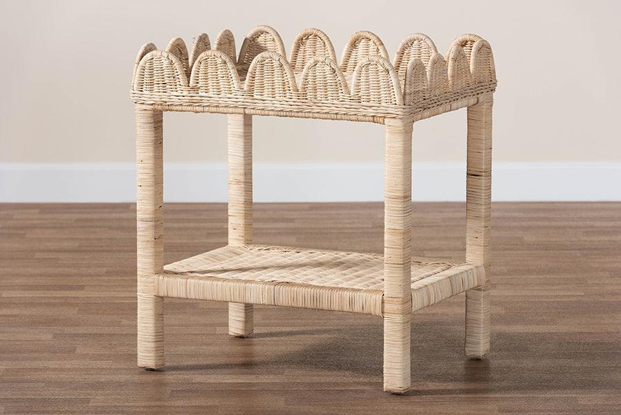 bali & pari Sumana Bohemian Scallop Natural Rattan and Mahogany Side Table FredCo