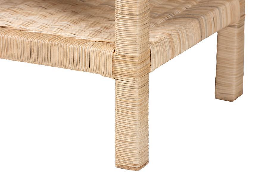 bali & pari Sumana Bohemian Scallop Natural Rattan and Mahogany Side Table FredCo