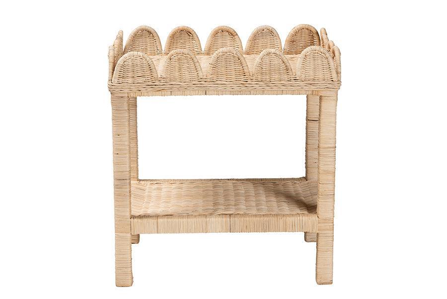 bali & pari Sumana Bohemian Scallop Natural Rattan and Mahogany Side Table FredCo