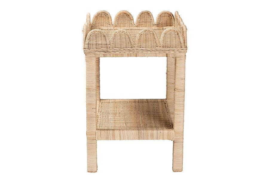 bali & pari Sumana Bohemian Scallop Natural Rattan and Mahogany Side Table FredCo