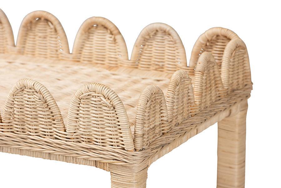 bali & pari Sumana Bohemian Scallop Natural Rattan and Mahogany Side Table FredCo