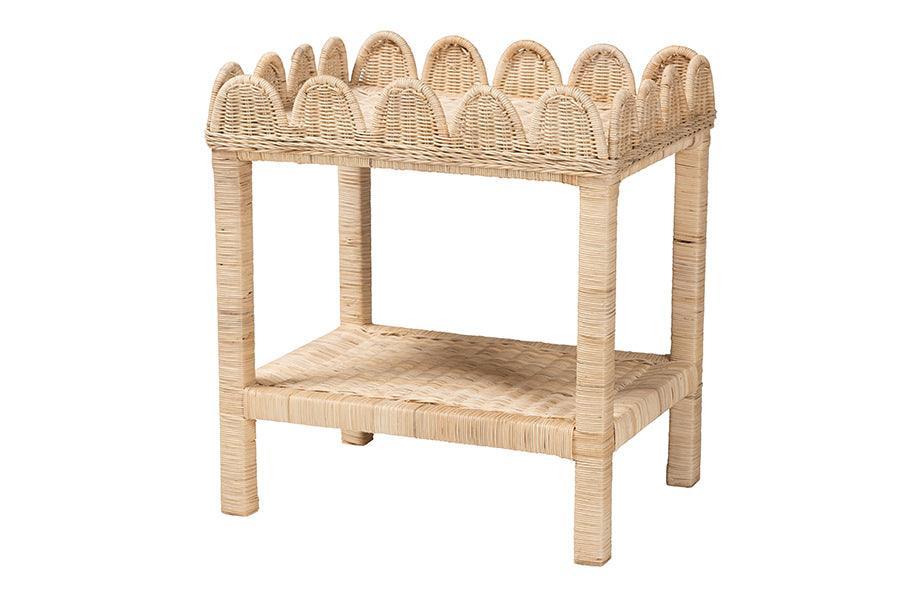 bali & pari Sumana Bohemian Scallop Natural Rattan and Mahogany Side Table FredCo