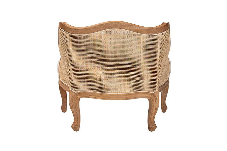 bali & pari Sylvestra Traditional French Beige Fabric and Honey Oak Finished Wood Low Seat Accent Chair FredCo