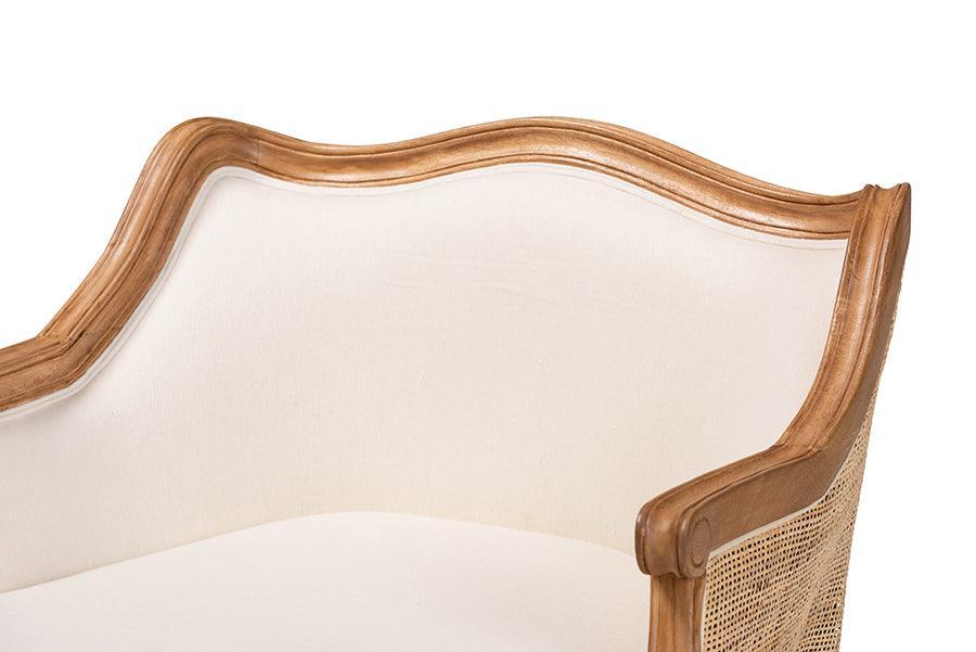bali & pari Sylvestra Traditional French Beige Fabric and Honey Oak Finished Wood Low Seat Accent Chair FredCo