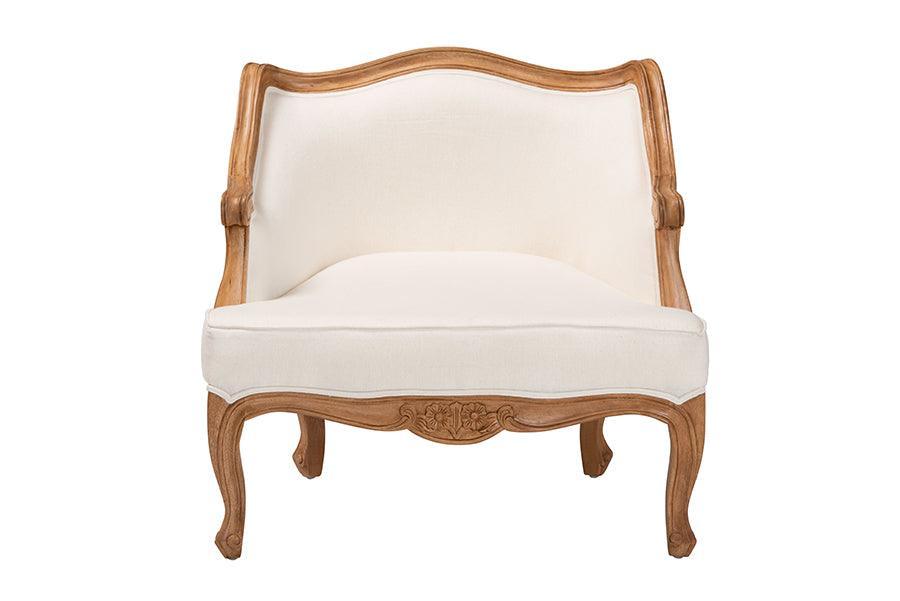 bali & pari Sylvestra Traditional French Beige Fabric and Honey Oak Finished Wood Low Seat Accent Chair FredCo