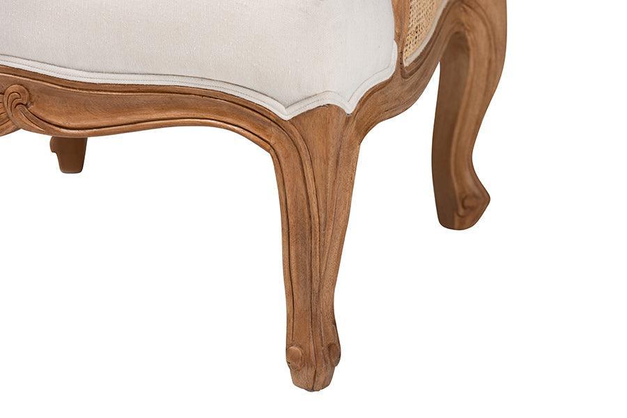 bali & pari Sylvestra Traditional French Beige Fabric and Honey Oak Finished Wood Low Seat Accent Chair FredCo
