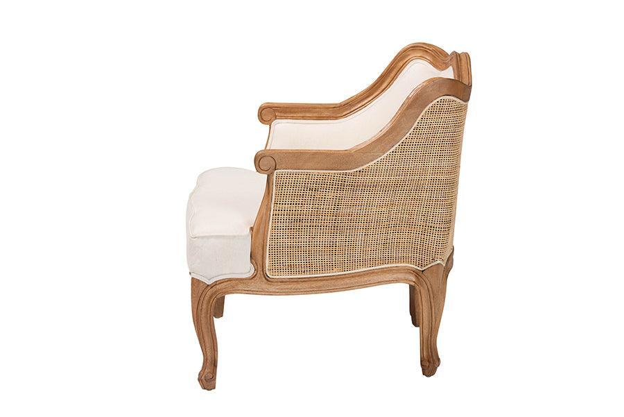 bali & pari Sylvestra Traditional French Beige Fabric and Honey Oak Finished Wood Low Seat Accent Chair FredCo
