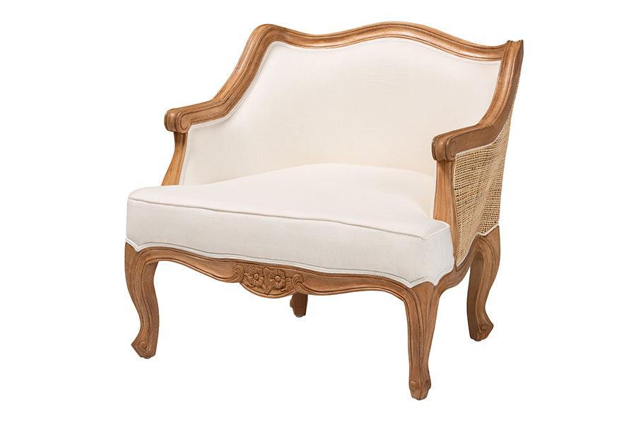 bali & pari Sylvestra Traditional French Beige Fabric and Honey Oak Finished Wood Low Seat Accent Chair FredCo