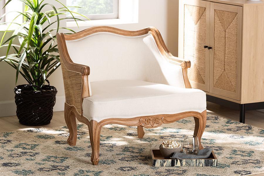 bali & pari Sylvestra Traditional French Beige Fabric and Honey Oak Finished Wood Low Seat Accent Chair FredCo