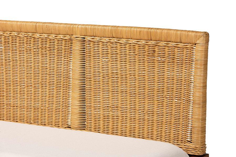 bali & pari Tabanan Modern Bohemian Natural Brown Rattan and Brown Acacia Wood 3-Piece Dining Nook set FredCo