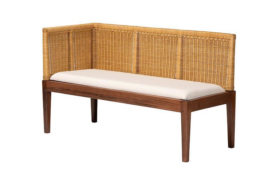 bali & pari Tabanan Modern Bohemian Natural Brown Rattan and Brown Acacia Wood 3-Piece Dining Nook set FredCo